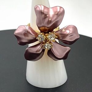 Kenneth Jay Lane's Simulated‎ Pearl Pinkish Brown Flower Ring Size 5.5 NWOT